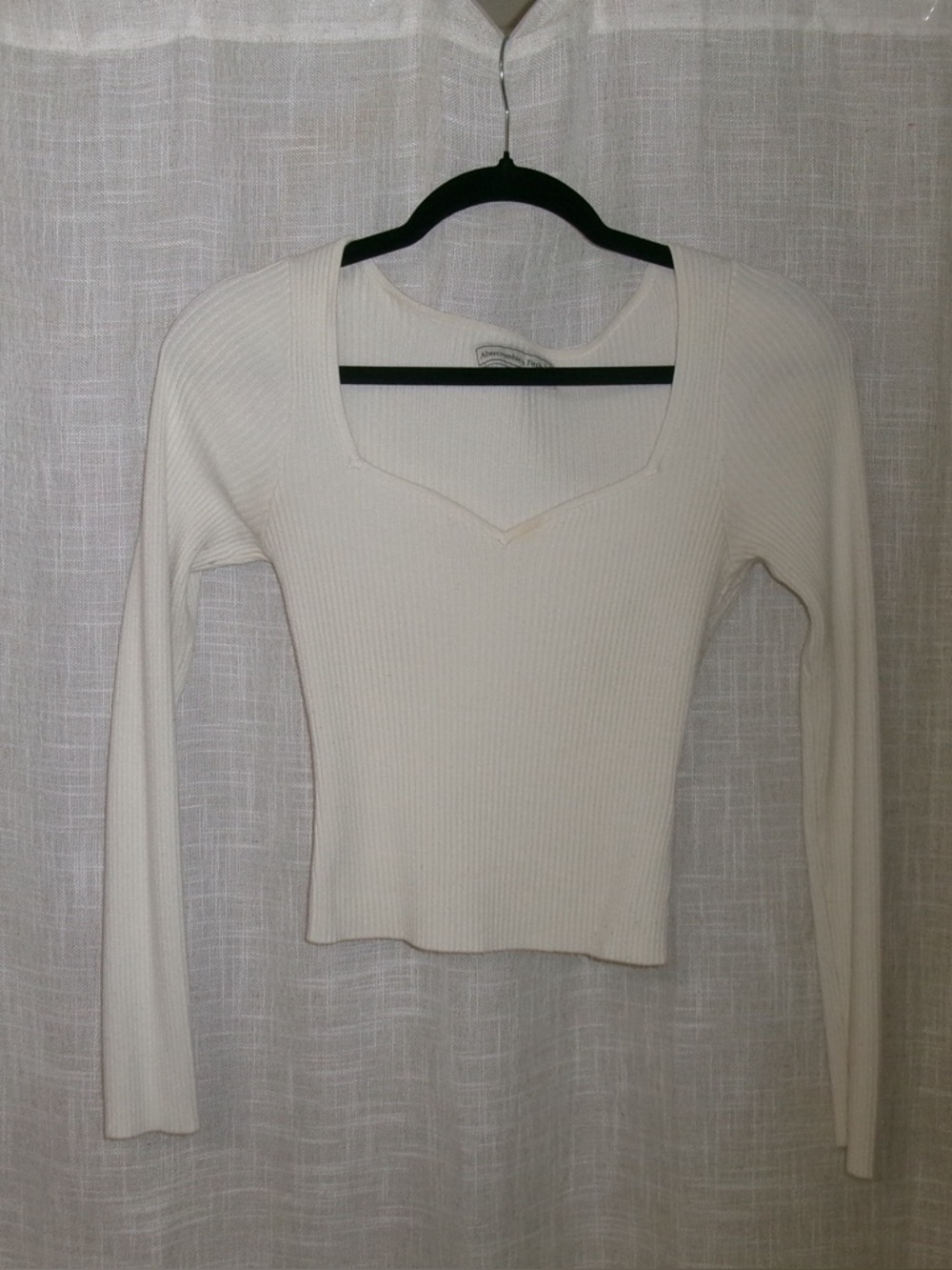 Abercrombie & Fitch Cream Ribbed Long-Sleeve Scoop Neck Top